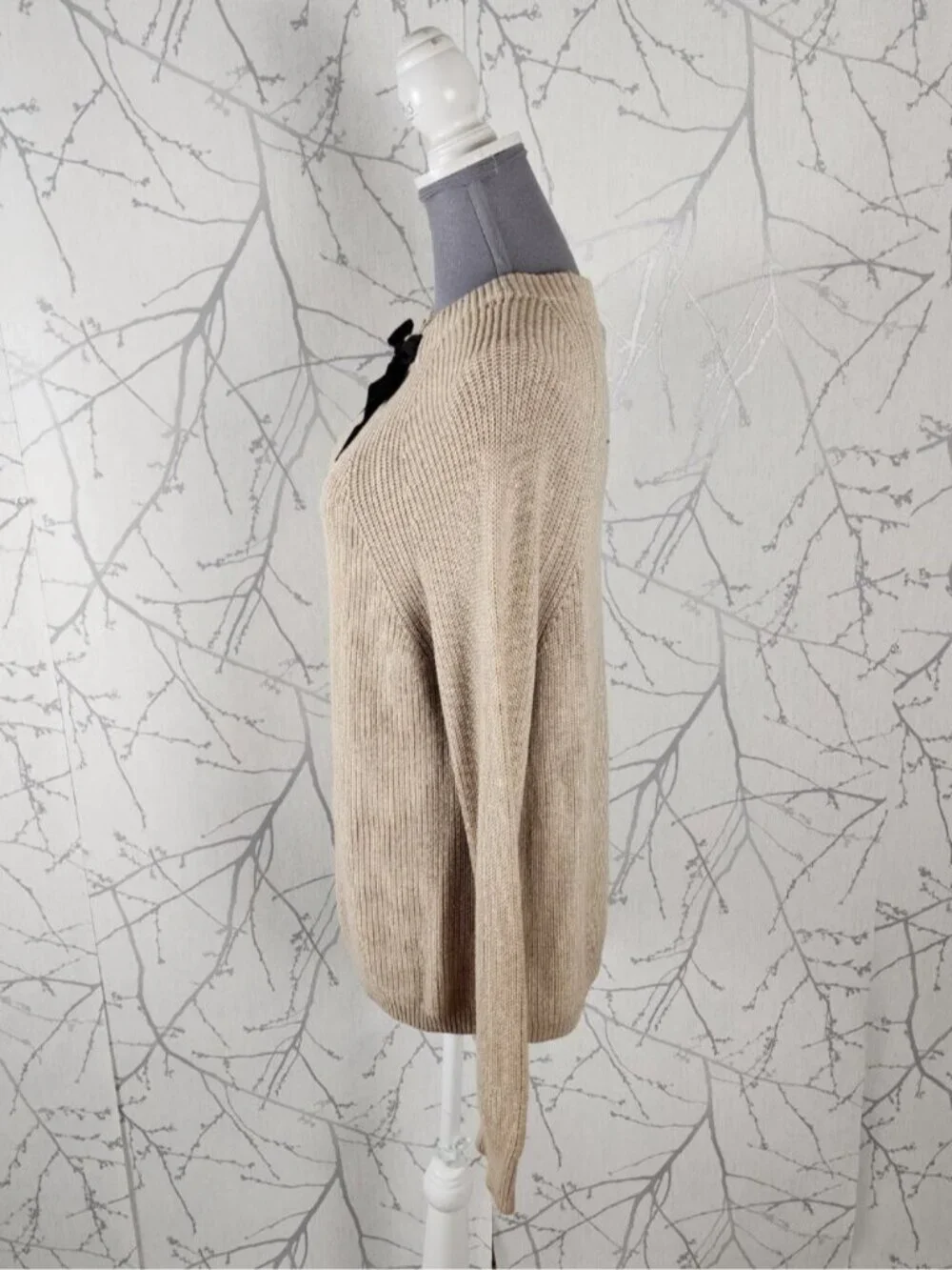 J. Crew Cotton Wool Blend Ribbed Knit Bow Crewneck Sweater